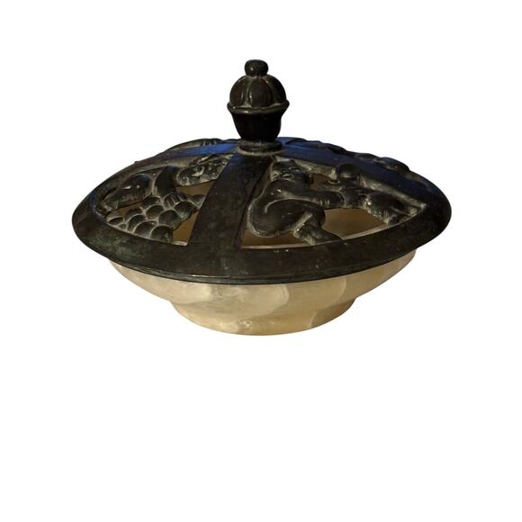 Baby Satyrs Rare Bronze and Alabaster Art Deco Bowl from Denmark - Picture 3 of 11